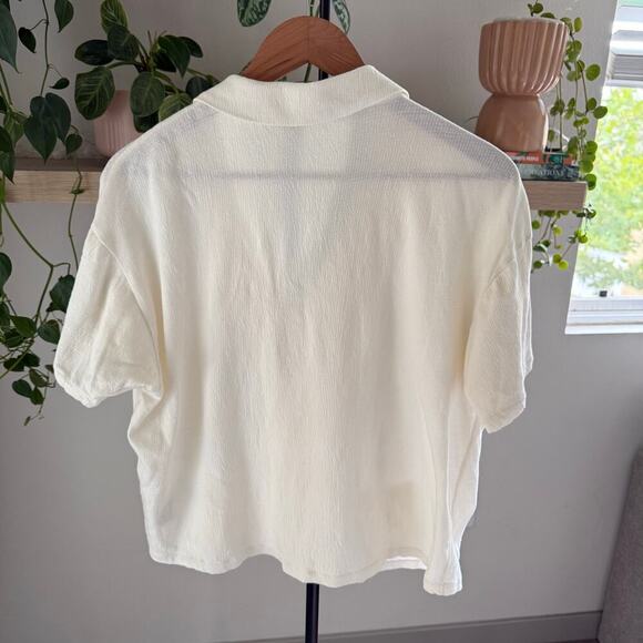Madewell Womens Cream Button Front Top M Boxy Fit Cotton Gauze Coastal Style - Picture 2 of 8